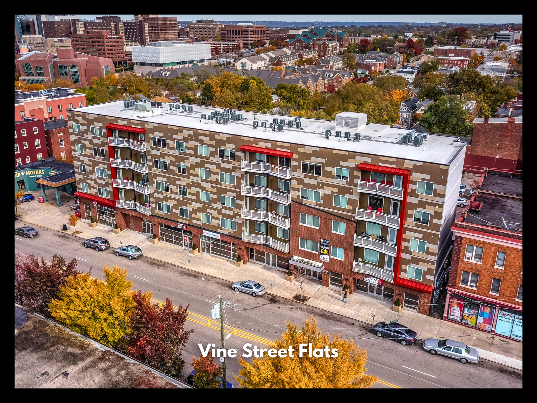 Exterior photo of Vine Street Flats commercial space